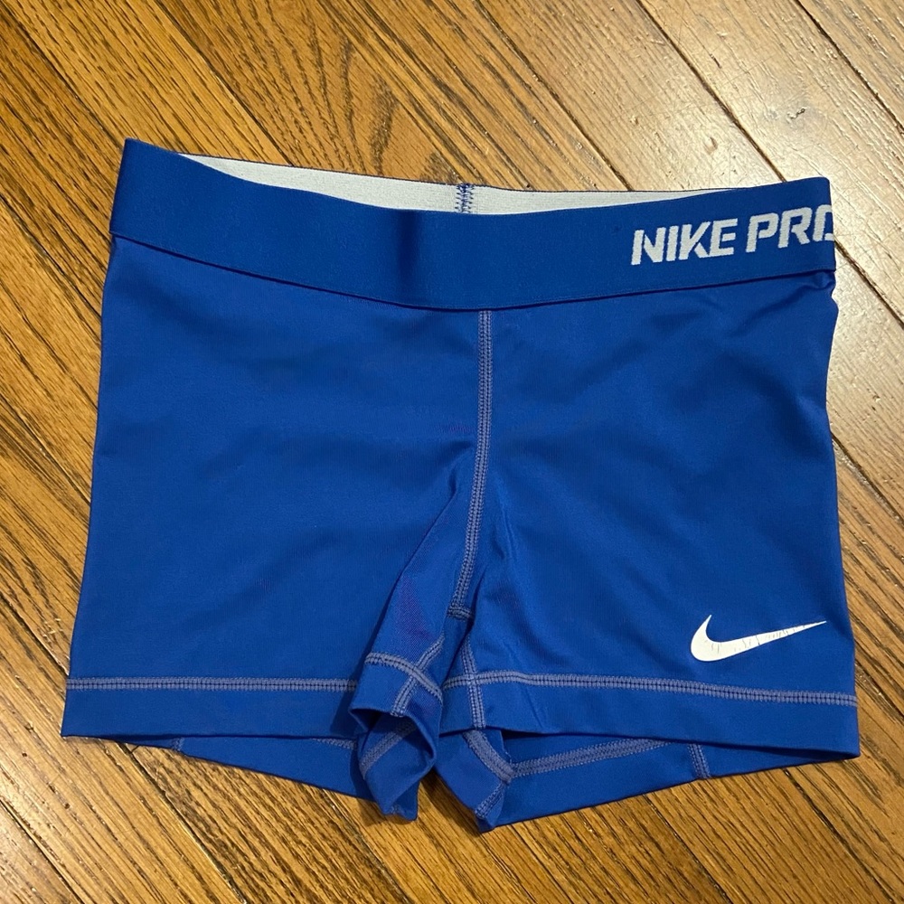 Nike Pro Royal Blue Athletic Compression Shorts with White Swoosh